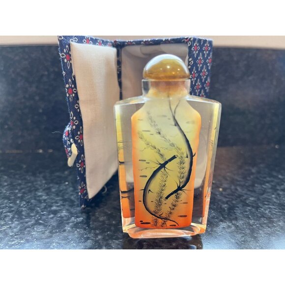 Vtg Double Sided Reverse Glass Painting Chinese Snuff Bottle Glass Signed - Picture 2 of 10